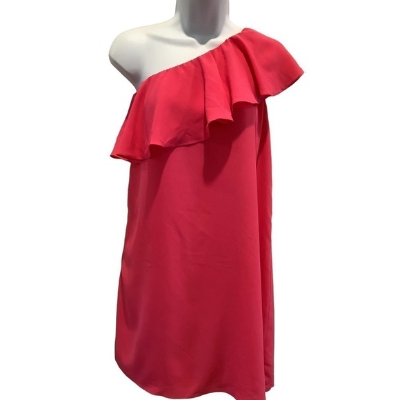 FRENCH CONNECTION SUMMER CREPE ONE SHOULDER RUFFLE DRESS M NWT - Picture 3 of 8
